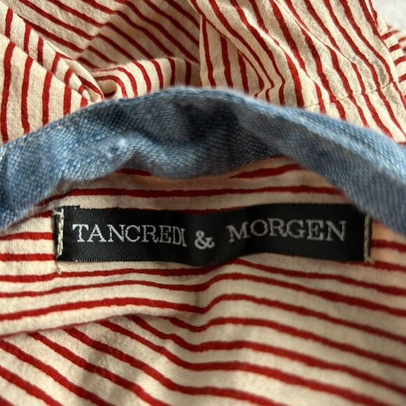 Tancredi & Morgen Women's Long Sleeve Popover Tunic Top Striped Red Hi-Lo Hem - Picture 3 of 8